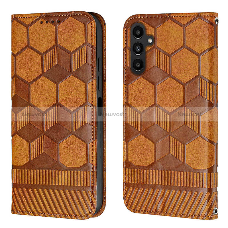 Leather Case Stands Flip Cover Holder YB2 for Samsung Galaxy Quantum4 5G Light Brown