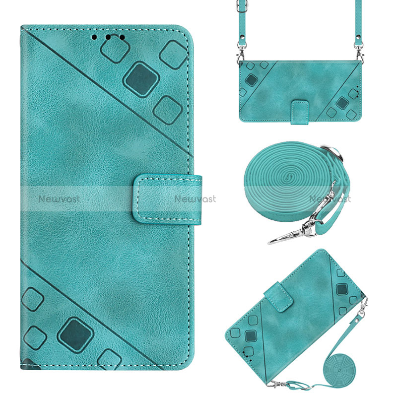 Leather Case Stands Flip Cover Holder YB2 for Samsung Galaxy S23 5G Cyan