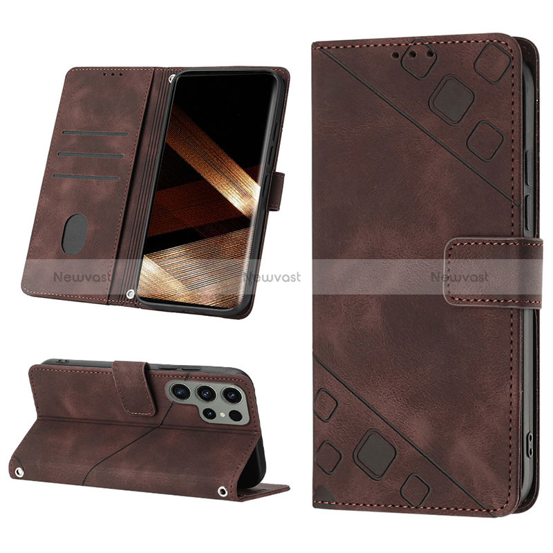 Leather Case Stands Flip Cover Holder YB2 for Samsung Galaxy S25 Ultra 5G