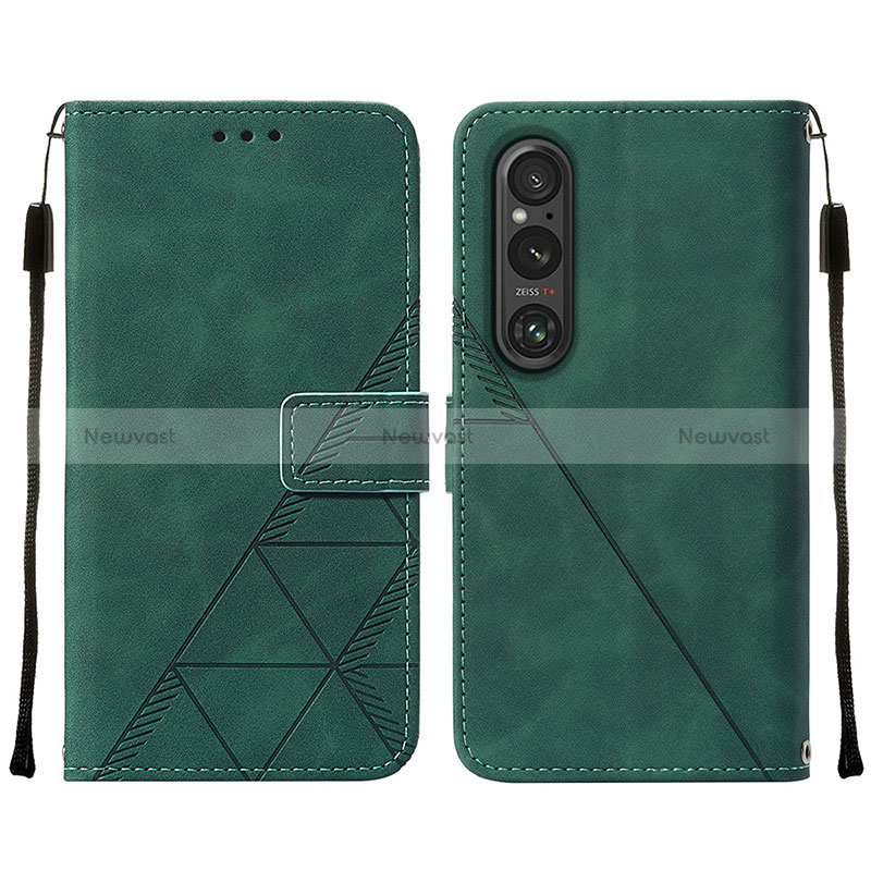 Leather Case Stands Flip Cover Holder YB2 for Sony Xperia 1 V Green