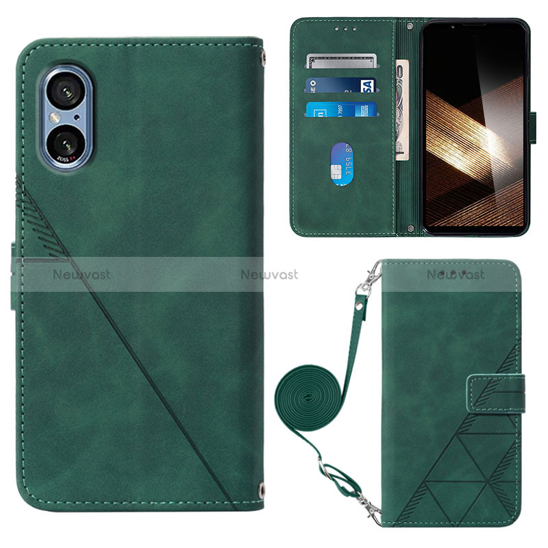 Leather Case Stands Flip Cover Holder YB2 for Sony Xperia 5 V Green