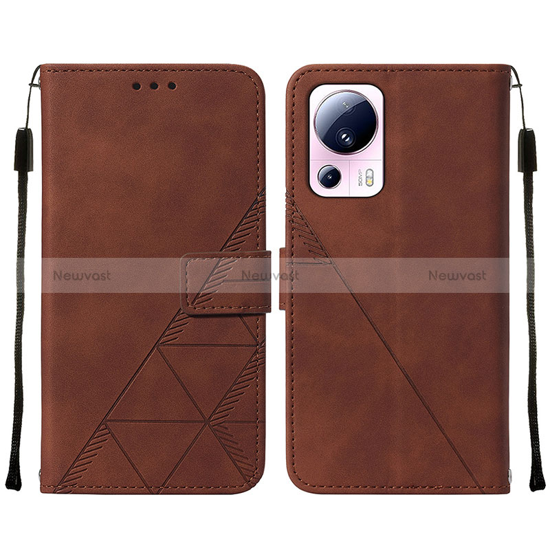 Leather Case Stands Flip Cover Holder YB2 for Xiaomi Mi 13 Lite 5G Brown