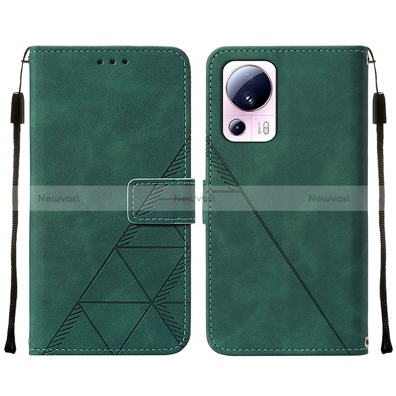 Leather Case Stands Flip Cover Holder YB2 for Xiaomi Mi 13 Lite 5G Green