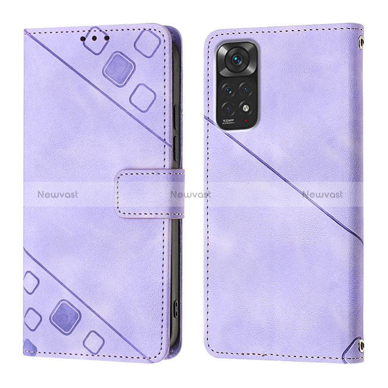 Leather Case Stands Flip Cover Holder YB2 for Xiaomi Redmi Note 11 4G (2022) Purple