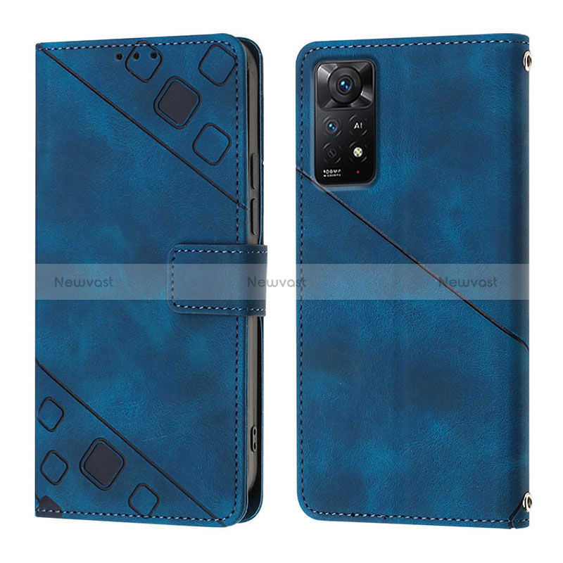 Leather Case Stands Flip Cover Holder YB2 for Xiaomi Redmi Note 11 Pro 5G Blue