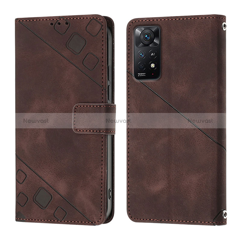 Leather Case Stands Flip Cover Holder YB2 for Xiaomi Redmi Note 11 Pro 5G Brown