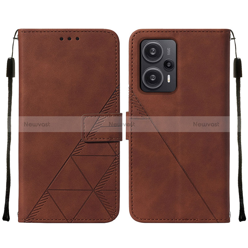 Leather Case Stands Flip Cover Holder YB2 for Xiaomi Redmi Note 12 Turbo 5G Brown