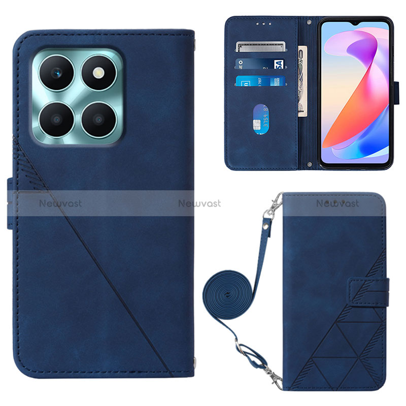 Leather Case Stands Flip Cover Holder YB3 for Huawei Honor X6a Blue