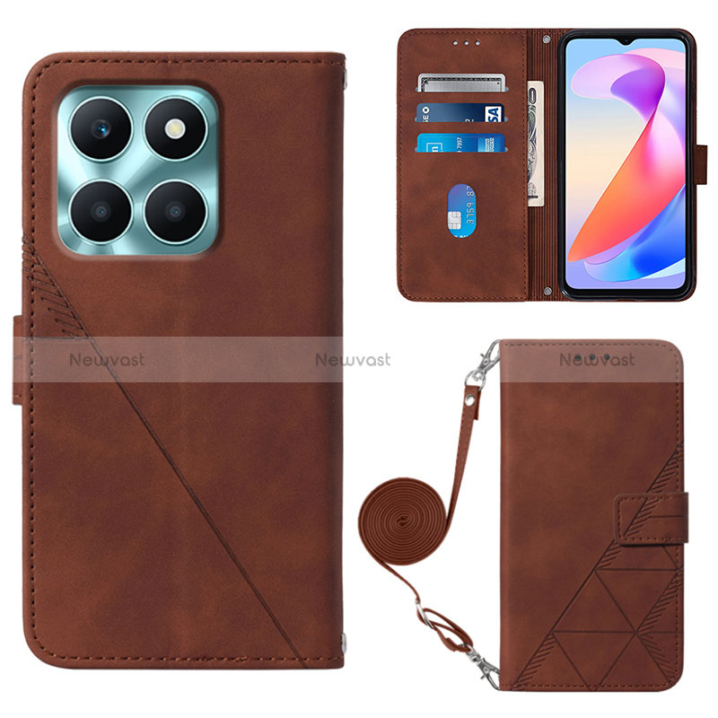 Leather Case Stands Flip Cover Holder YB3 for Huawei Honor X6a Brown