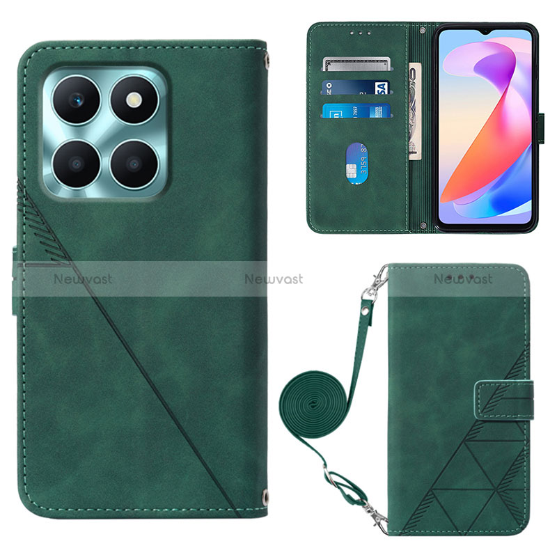 Leather Case Stands Flip Cover Holder YB3 for Huawei Honor X6a Green