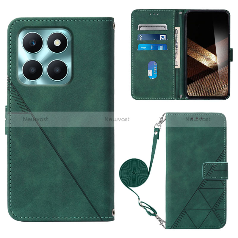 Leather Case Stands Flip Cover Holder YB3 for Huawei Honor X8b Green