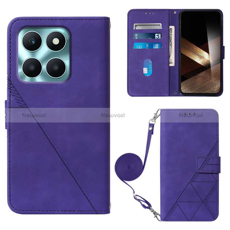 Leather Case Stands Flip Cover Holder YB3 for Huawei Honor X8b Purple