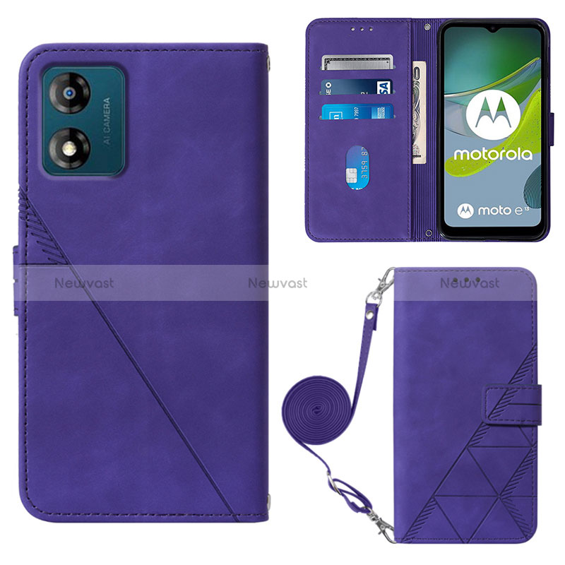 Leather Case Stands Flip Cover Holder YB3 for Motorola Moto E13 Purple