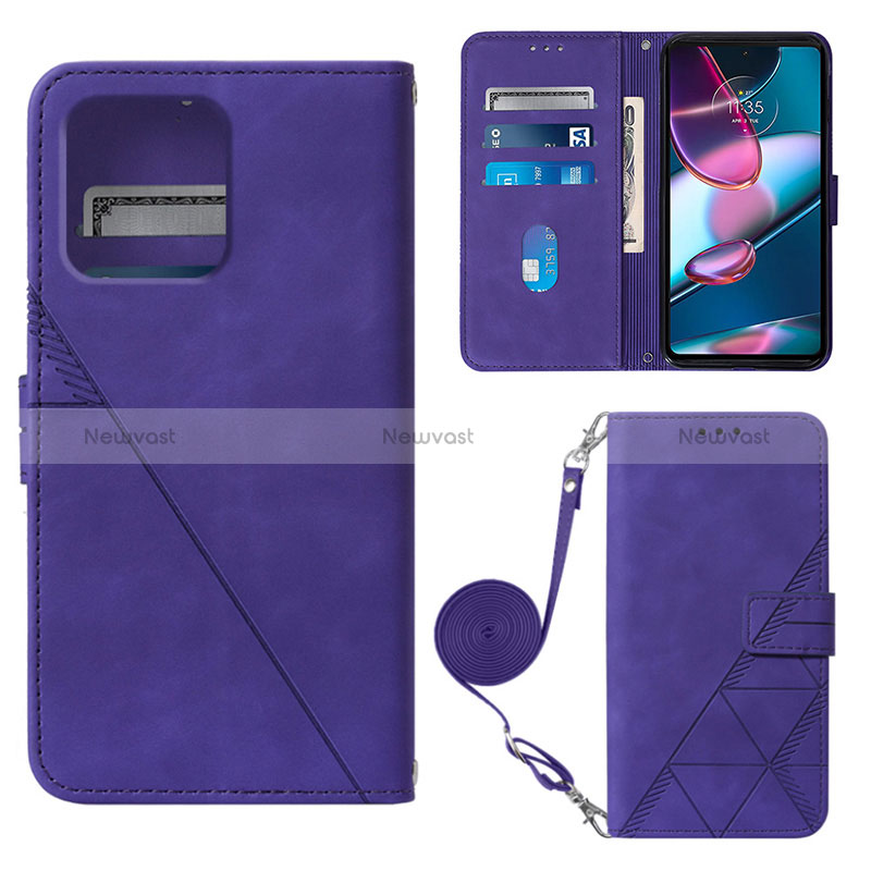 Leather Case Stands Flip Cover Holder YB3 for Motorola Moto Edge 40 Pro 5G Purple