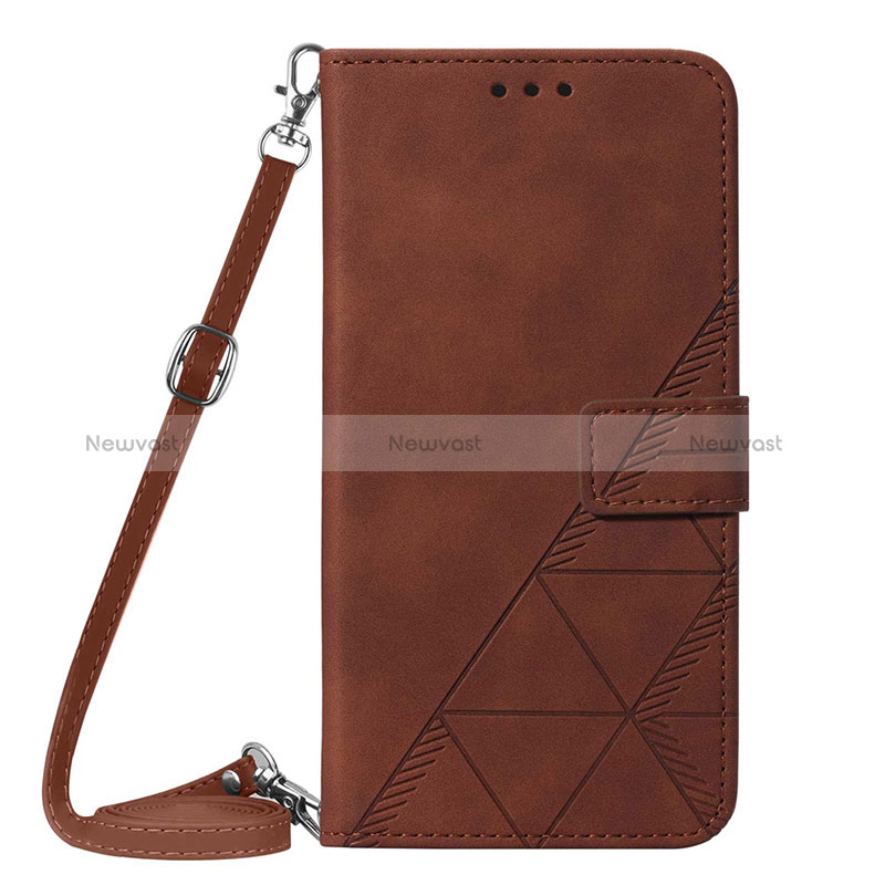 Leather Case Stands Flip Cover Holder YB3 for Motorola Moto G53j 5G Brown