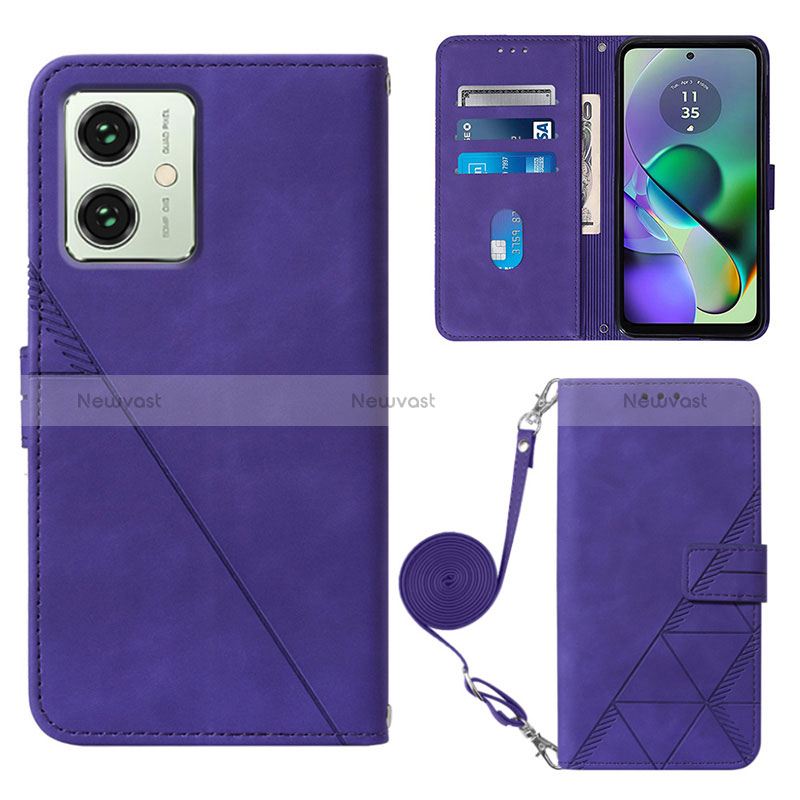 Leather Case Stands Flip Cover Holder YB3 for Motorola Moto G54 5G Purple