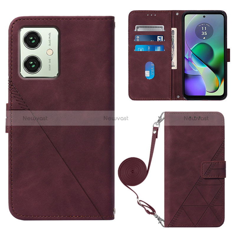 Leather Case Stands Flip Cover Holder YB3 for Motorola Moto G54 5G Red