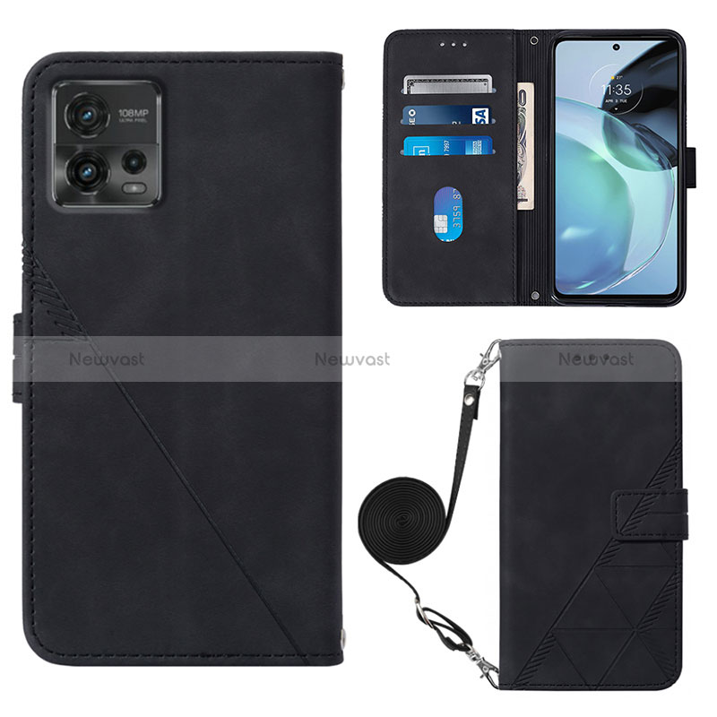 Leather Case Stands Flip Cover Holder YB3 for Motorola Moto G72 Black