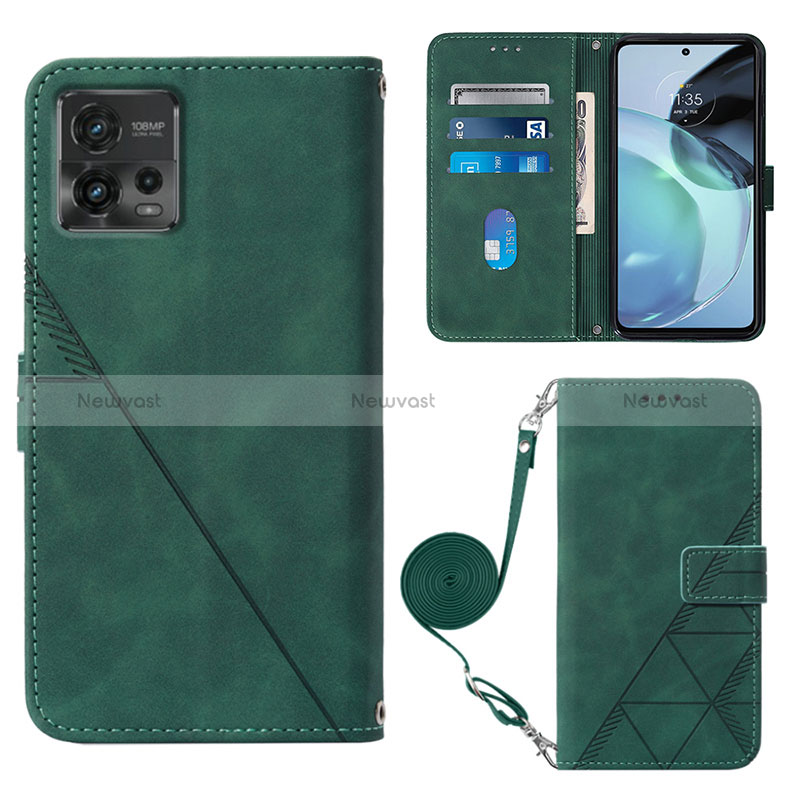 Leather Case Stands Flip Cover Holder YB3 for Motorola Moto G72 Green