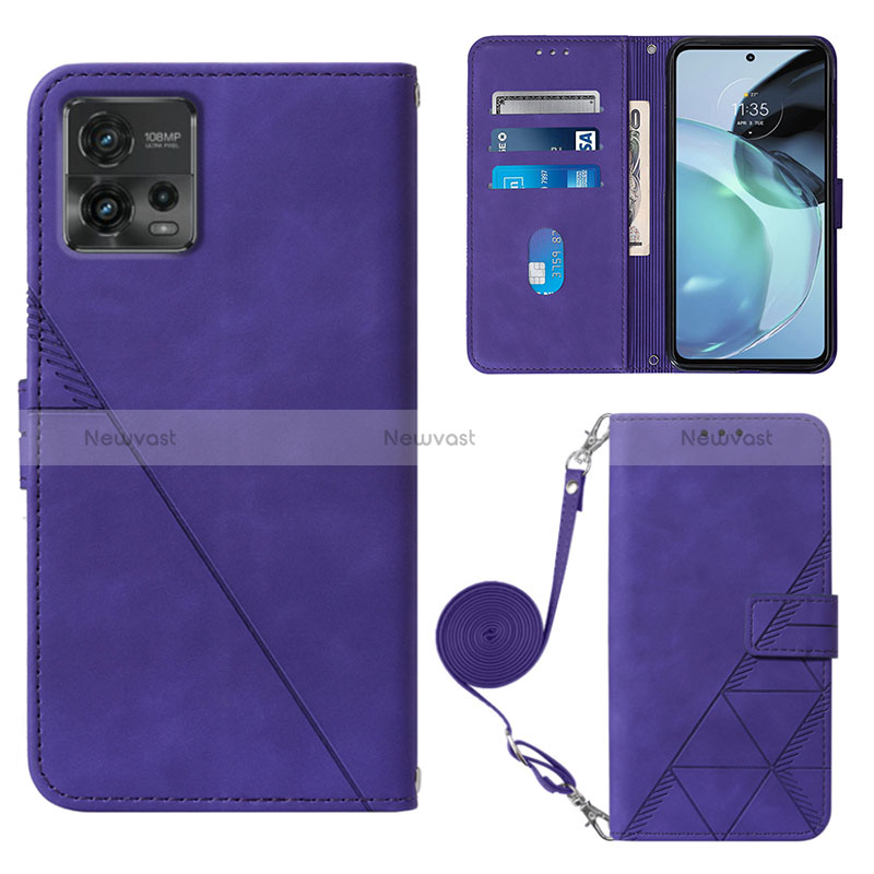 Leather Case Stands Flip Cover Holder YB3 for Motorola Moto G72 Purple