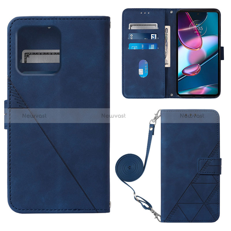 Leather Case Stands Flip Cover Holder YB3 for Motorola Moto X40 5G Blue