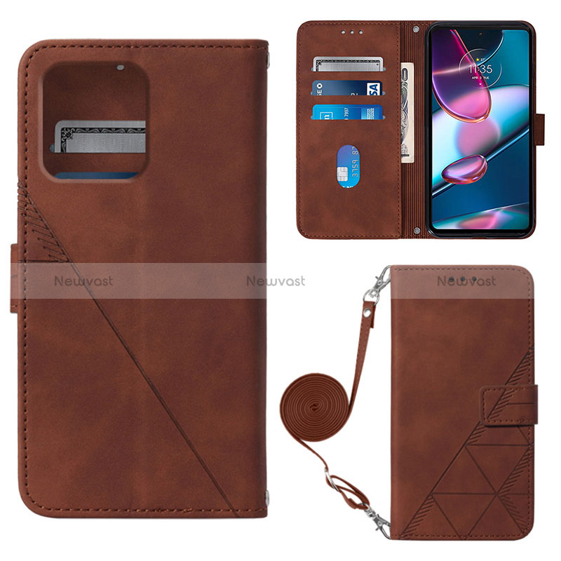 Leather Case Stands Flip Cover Holder YB3 for Motorola Moto X40 5G Brown