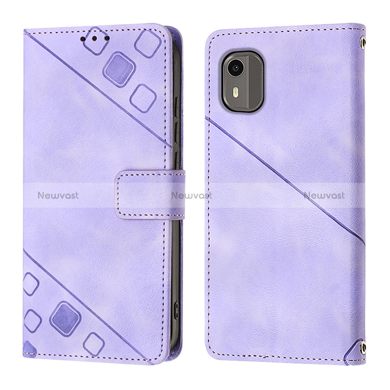 Leather Case Stands Flip Cover Holder YB3 for Nokia C12 Plus Purple