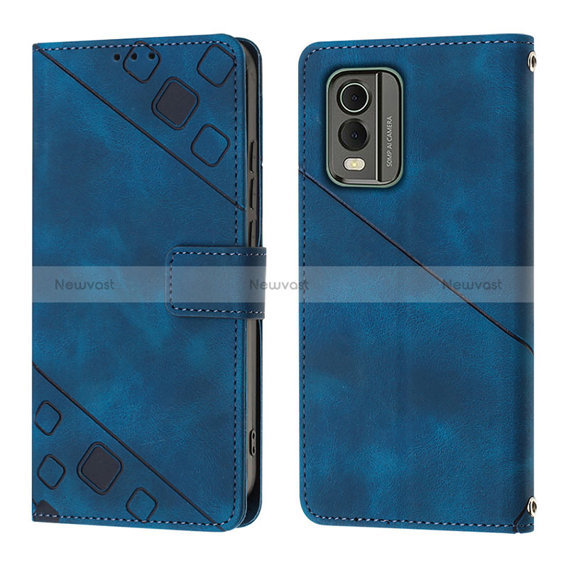 Leather Case Stands Flip Cover Holder YB3 for Nokia C210 Blue