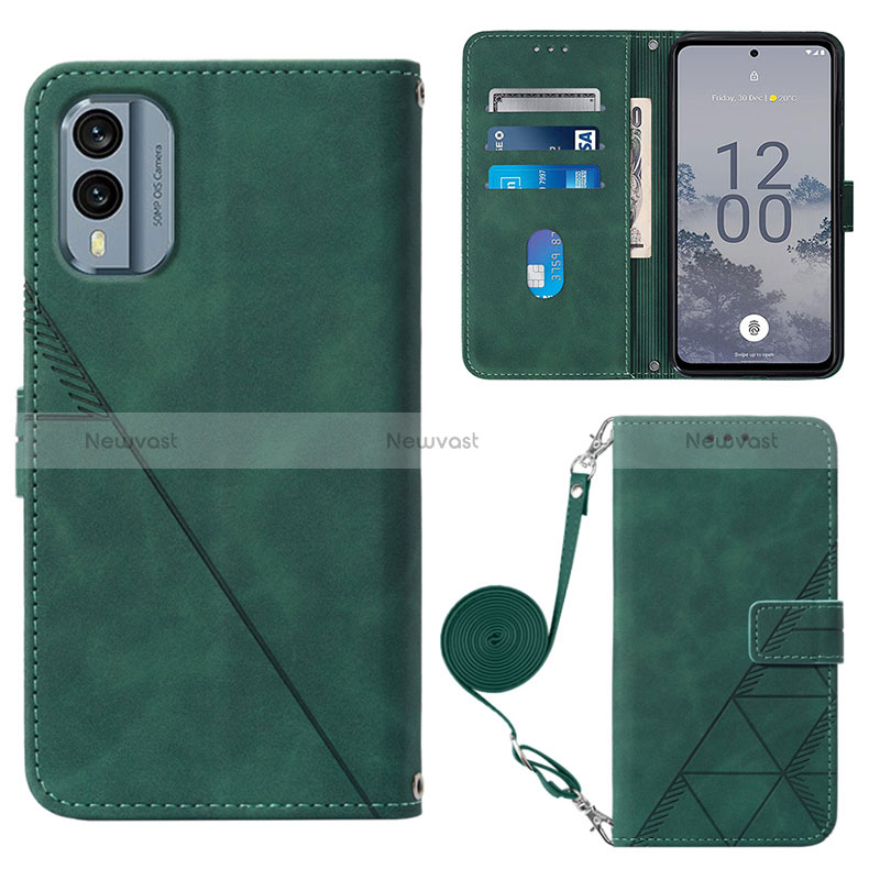 Leather Case Stands Flip Cover Holder YB3 for Nokia X30 5G Green