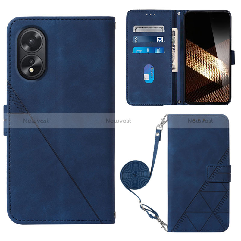 Leather Case Stands Flip Cover Holder YB3 for Oppo A18 Blue