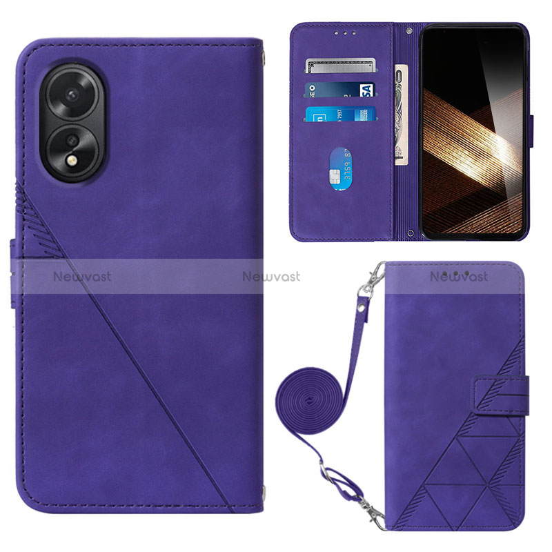 Leather Case Stands Flip Cover Holder YB3 for Oppo A18 Purple