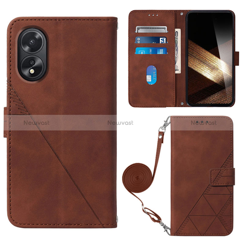 Leather Case Stands Flip Cover Holder YB3 for Oppo A38 Brown