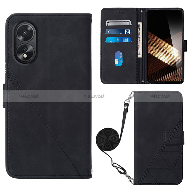 Leather Case Stands Flip Cover Holder YB3 for Oppo A58 4G Black