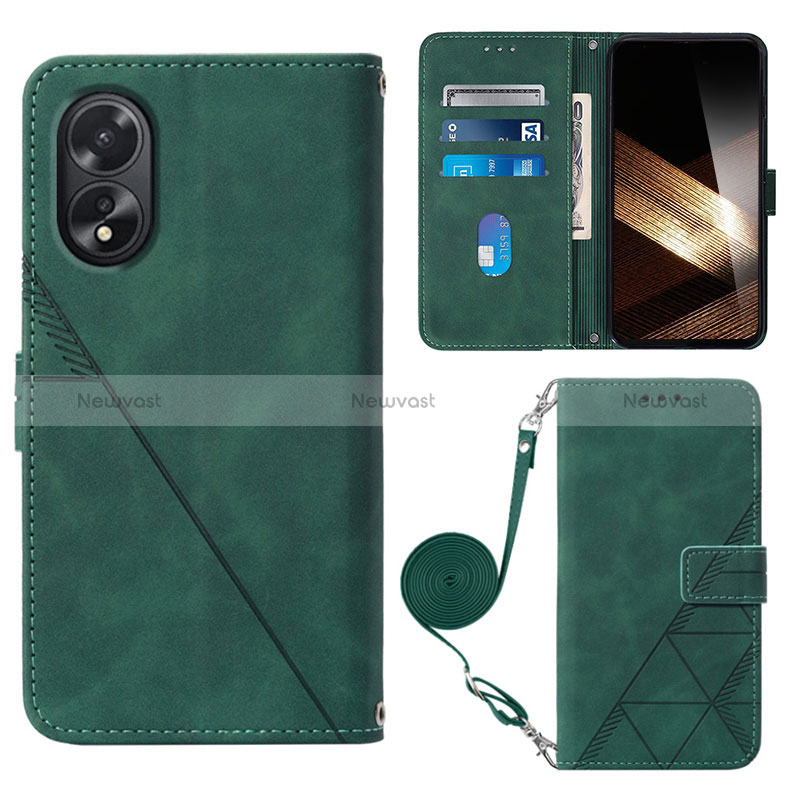 Leather Case Stands Flip Cover Holder YB3 for Oppo A58 4G Green