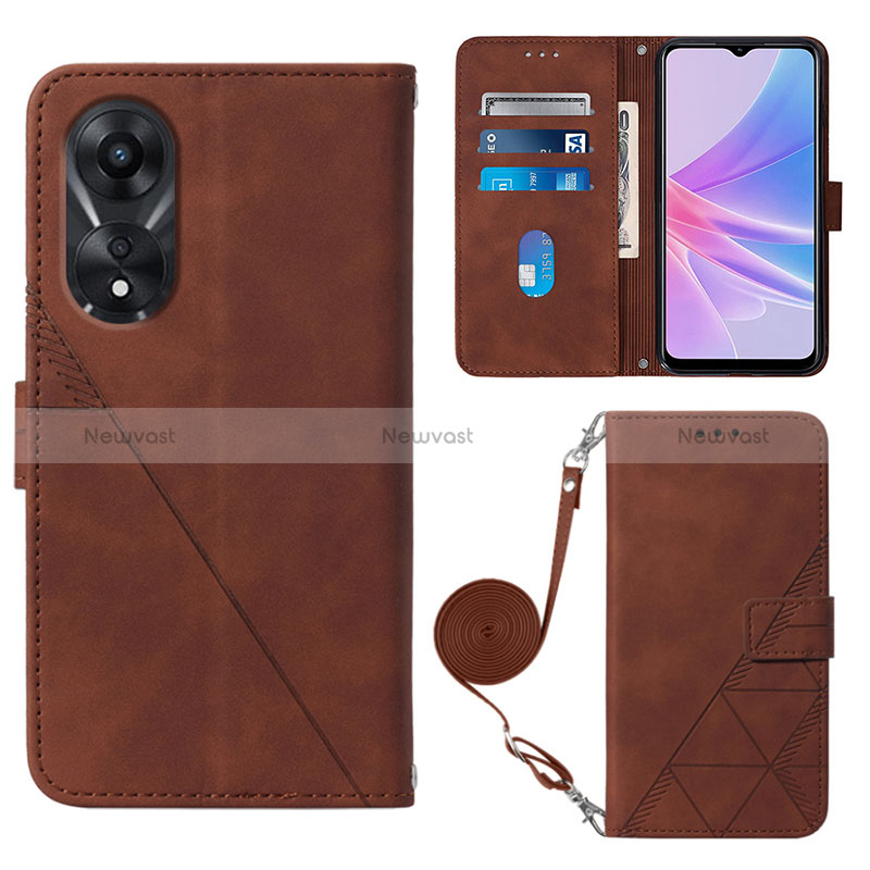 Leather Case Stands Flip Cover Holder YB3 for Oppo A78 5G Brown