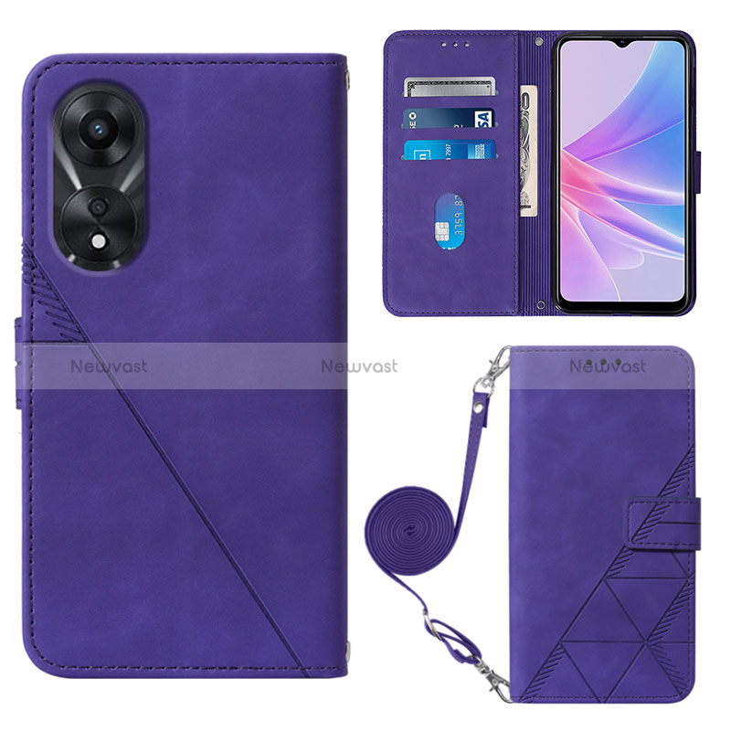 Leather Case Stands Flip Cover Holder YB3 for Oppo A78 5G Purple