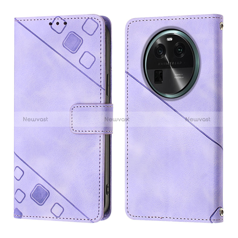 Leather Case Stands Flip Cover Holder YB3 for Oppo Find X6 Pro 5G Purple