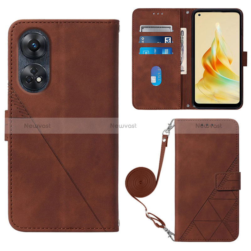 Leather Case Stands Flip Cover Holder YB3 for Oppo Reno8 T 4G Brown