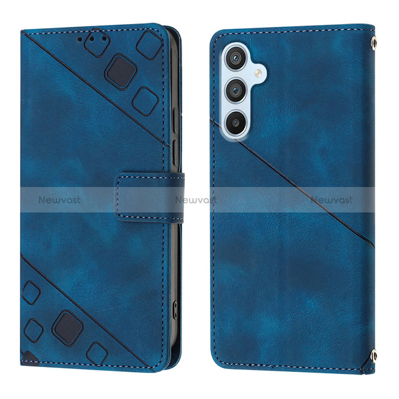 Leather Case Stands Flip Cover Holder YB3 for Samsung Galaxy A54 5G Blue