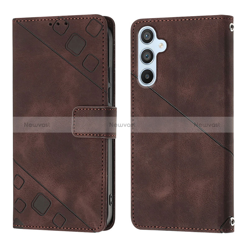 Leather Case Stands Flip Cover Holder YB3 for Samsung Galaxy A54 5G Brown