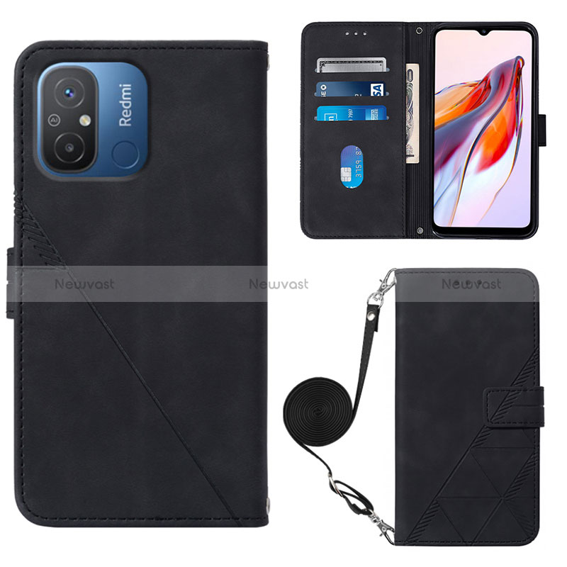 Leather Case Stands Flip Cover Holder YB3 for Xiaomi Poco C55 Black