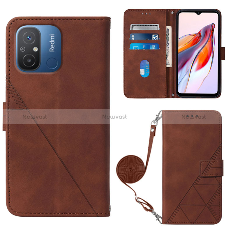 Leather Case Stands Flip Cover Holder YB3 for Xiaomi Poco C55 Brown