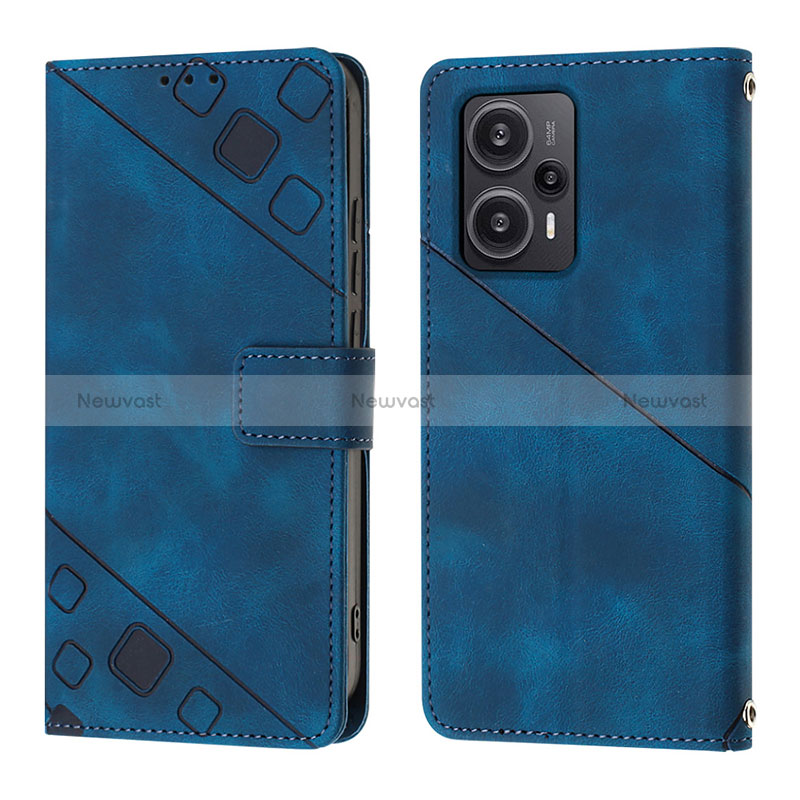 Leather Case Stands Flip Cover Holder YB3 for Xiaomi Poco F5 5G Blue