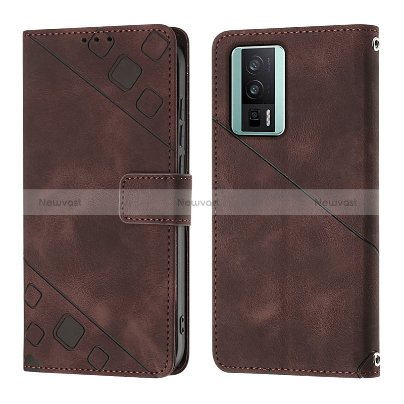 Leather Case Stands Flip Cover Holder YB3 for Xiaomi Poco F5 Pro 5G Brown