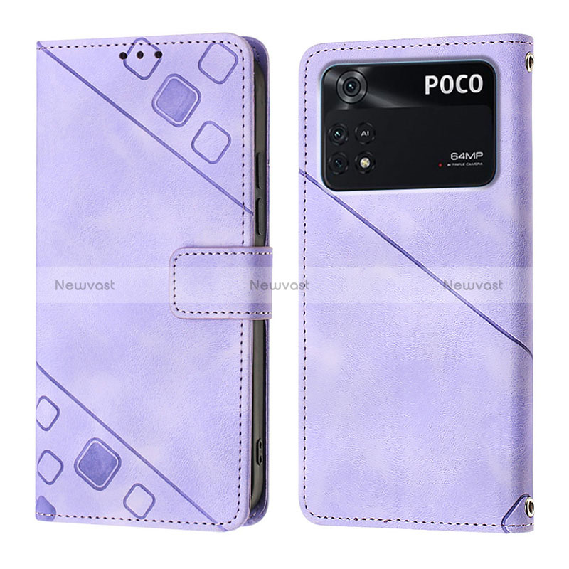 Leather Case Stands Flip Cover Holder YB3 for Xiaomi Poco M4 Pro 4G Purple