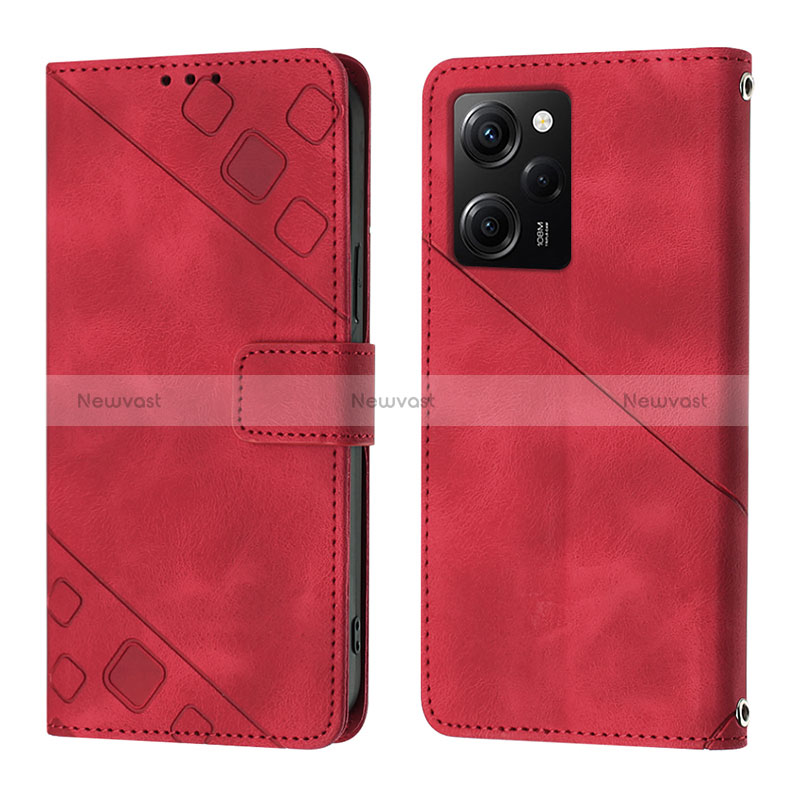 Leather Case Stands Flip Cover Holder YB3 for Xiaomi Poco X5 Pro 5G Red