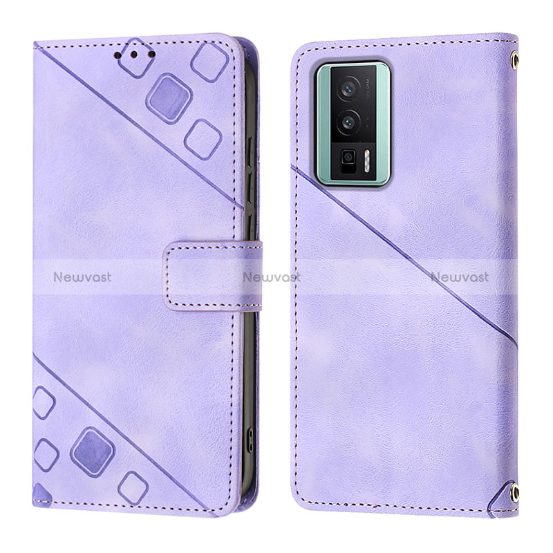 Leather Case Stands Flip Cover Holder YB3 for Xiaomi Redmi K60 5G Purple