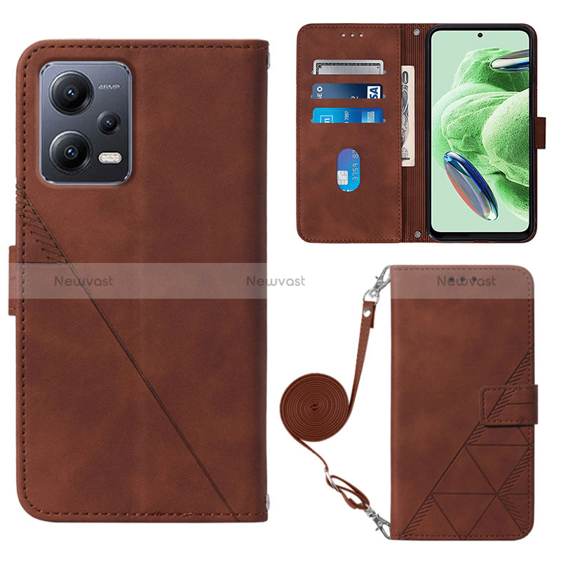 Leather Case Stands Flip Cover Holder YB3 for Xiaomi Redmi Note 12 5G Brown