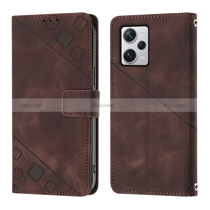 Leather Case Stands Flip Cover Holder YB3 for Xiaomi Redmi Note 12 Explorer Brown