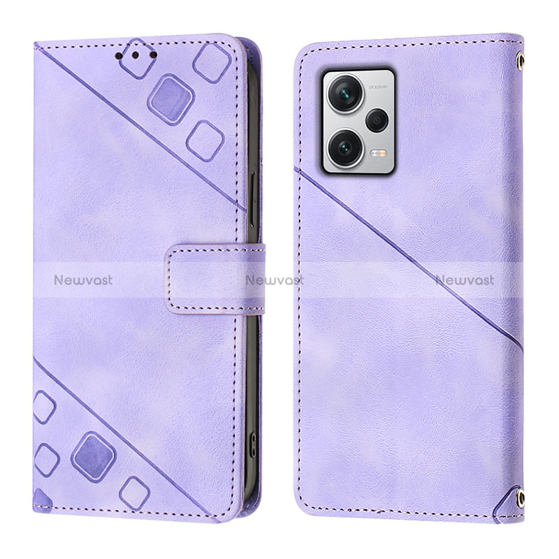 Leather Case Stands Flip Cover Holder YB3 for Xiaomi Redmi Note 12 Explorer Purple